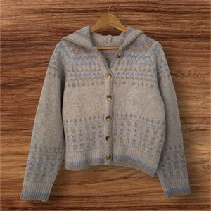 Elegant Gray Patterned Hooded Cardigan cottagecore